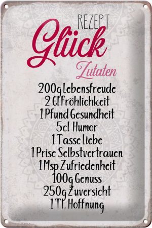 Schild Blech 20x30cm - Made in Germany - Spruch Rezept Glück Zutaten Metall Deko Blechschild