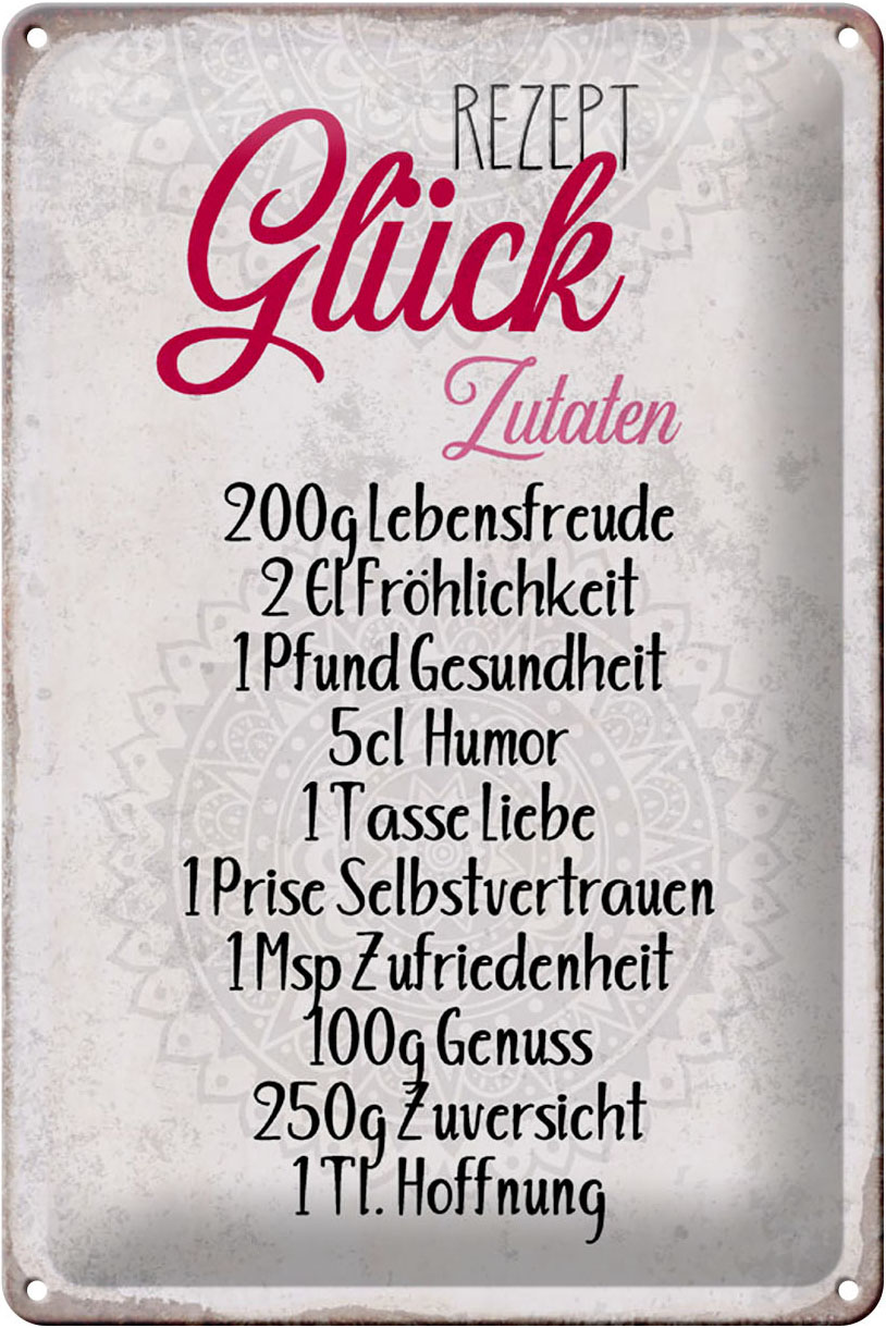 Schild Blech 20x30cm - Made in Germany - Spruch Rezept Glück Zutaten Metall Deko Blechschild