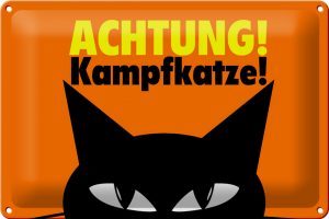 Schild Blech 30x20cm - Made in Germany - SpruchAchtung Kampfkatze Katze Metall Deko Schild