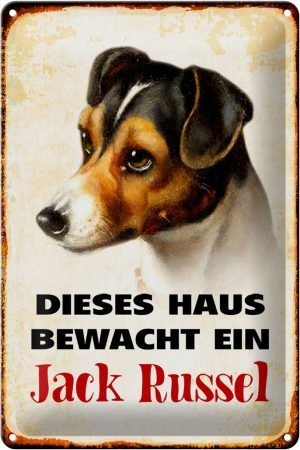 Schild Blech 20x30cm - Made in Germany - Hund dieses Haus bewacht Jack Russel Metall Deko Blechschild