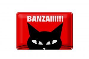 Schild Blech 30x20cm - Made in Germany - Spruch Katze Banzaiii!!! Metall Deko Schild