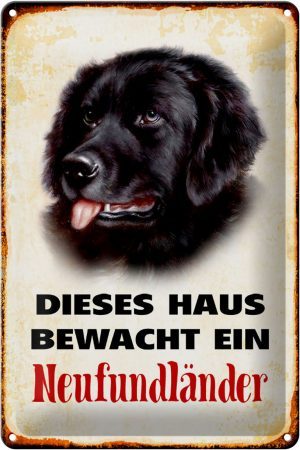 Schild Blech 20x30cm - Made in Germany - Hund dieses Haus bewacht Neufundländer Metall Deko Blechschild