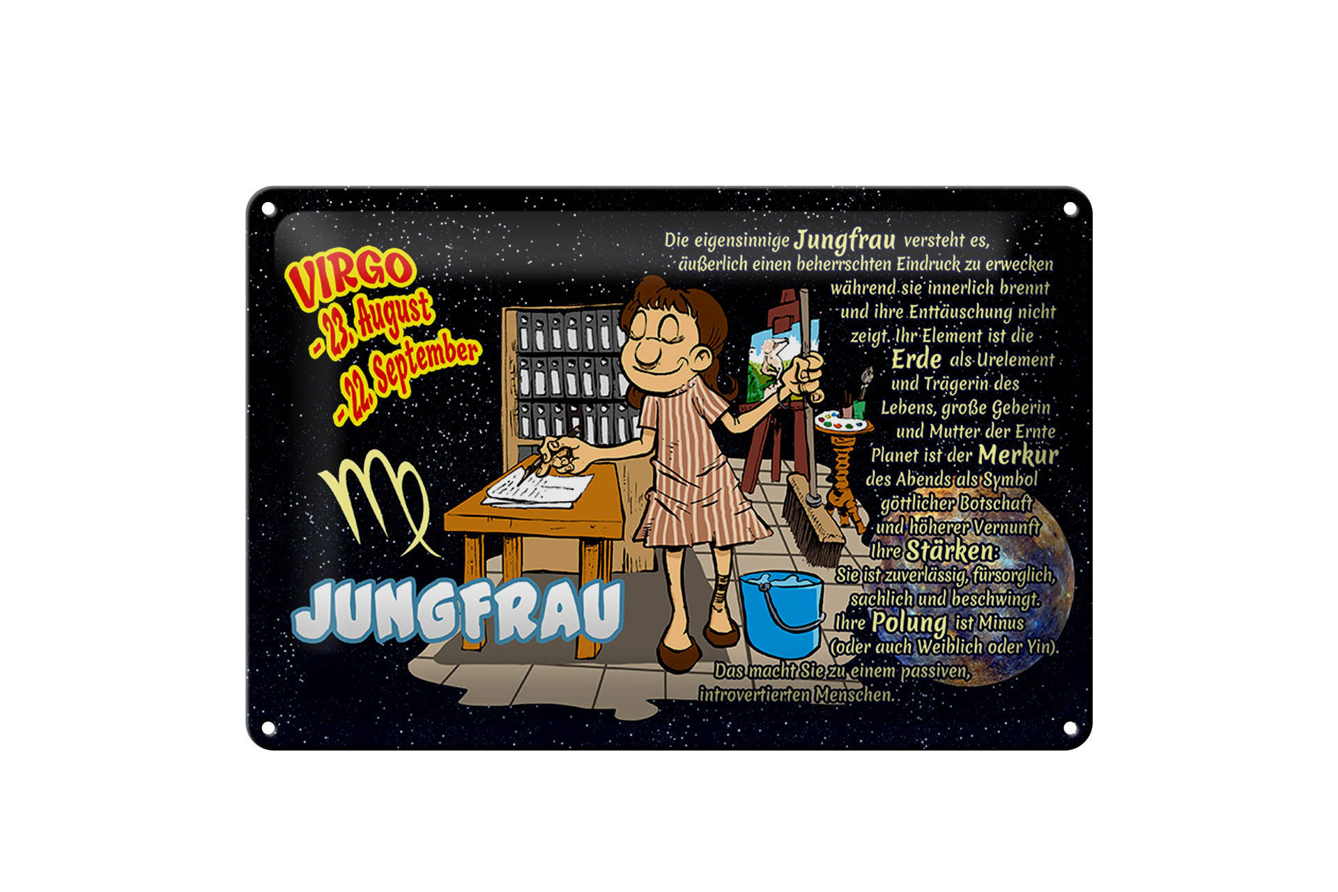 Schild Blech 30x20cm - Made in Germany - Sternzeichen Jungfrau Planet Merkur Metall Deko Schild