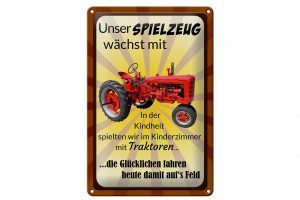 Schild Blech 20x30cm - Made in Germany - Spruch Spielzeug wächst mit Traktor Metall Deko Schild