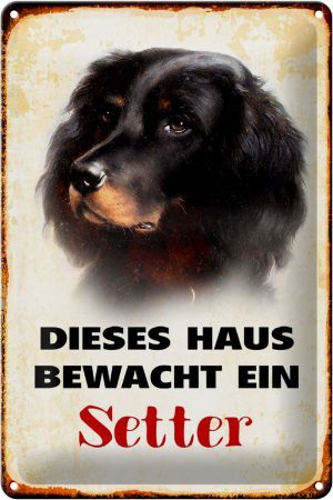 Schild Blech 20x30cm - Made in Germany - Hund dieses Haus bewacht ein Setter Metall Deko Blechschild