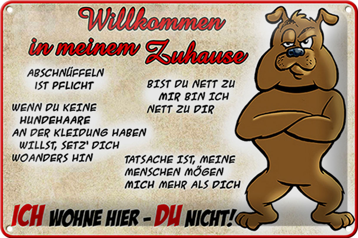 Schild Blech 30x20 cm - Made in Germany - Willkommen Ich wohne hier Du nicht Metall Deko Schild