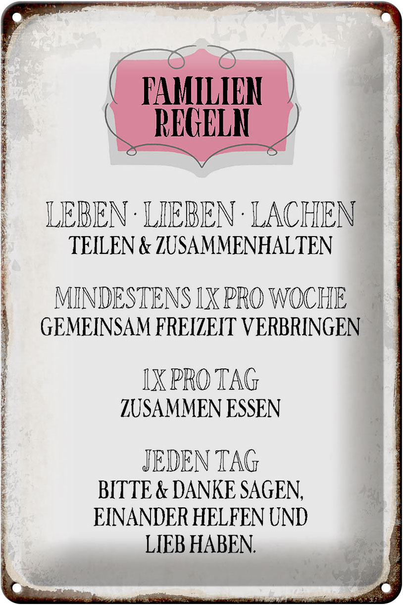 Schild Blech 20x30cm - Made in Germany - Spruch Familien Regeln leben lieben Metall Deko Blechschild – Bild 2