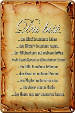 Schild Blech 20x30cm - Made in Germany - Spruch Du bist Glück in meinem Leben Metall Deko Blechschild