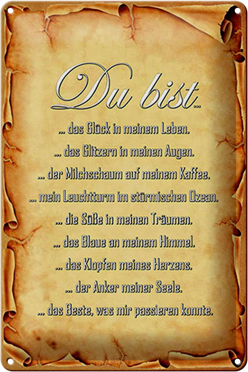 Schild Blech 20x30cm - Made in Germany - Spruch Du bist Glück in meinem Leben Metall Deko Blechschild