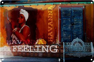 Schild Blech 30x20cm - Made in Germany - Spruch Havanna Feeling Frau mit Zigarre Metall Deko Blechschild
