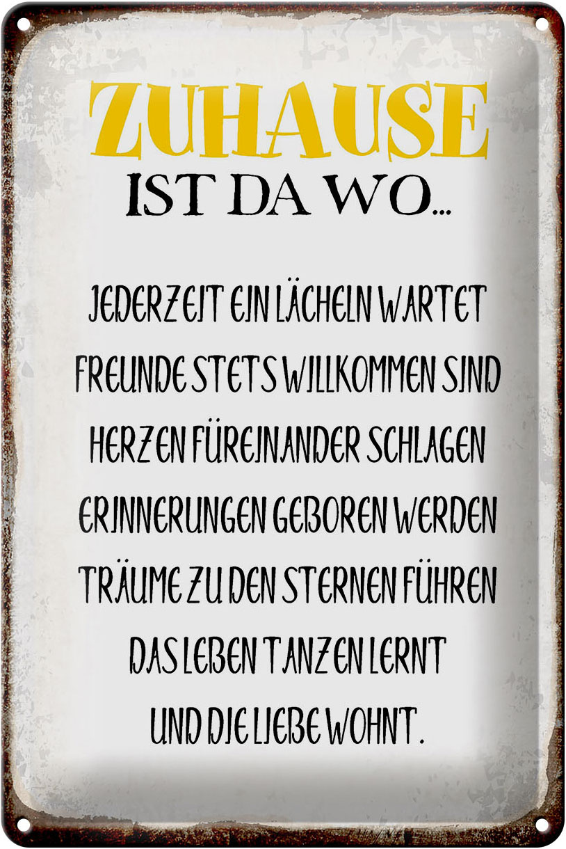Schild Blech 20x30cm - Made in Germany - Spruch Zuhause ist da wo Liebe Herzen Metall Deko Blechschild