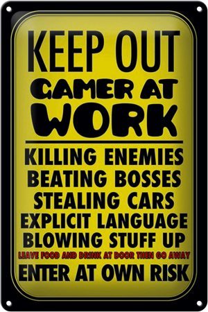 Schild Blech 20x30cm - Made in Germany - Spruch Keep out gamer at work enter Metall Deko Blechschild