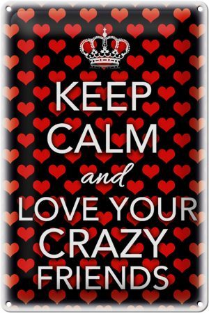 Schild Blech 20x30cm - Made in Germany - Spruch Keep Calm and love crazy friends Metall Deko Blechschild
