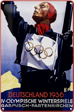 Schild Blech 20x30cm - Made in Germany - Spruch Olympische Winterspiele 1936 Metall Deko Blechschild