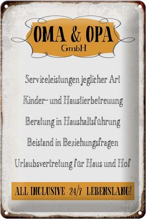 Schild Blech 20x30cm - Made in Germany - Spruch Oma Opa GmbH 24/7 lebenslang Metall Deko Blechschild