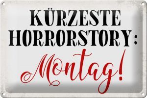 Schild Blech 30x20cm - Made in Germany - Spruch kürzeste Horrostory Montag Metall Deko Blechschild