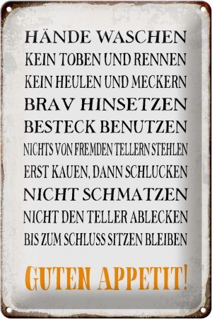 Schild Blech 20x30cm - Made in Germany - Spruch Hände waschen guten Appetit Metall Deko Blechschild