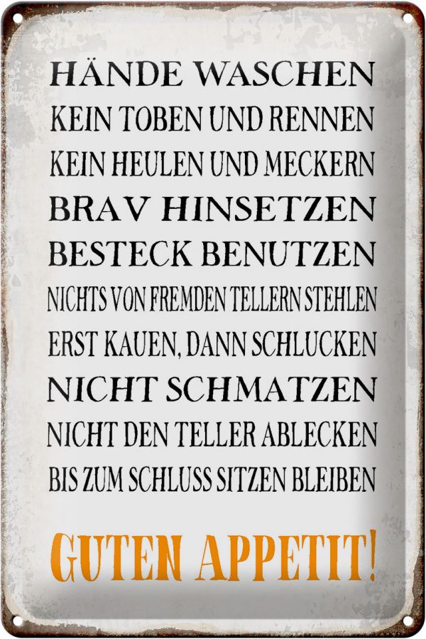 Schild Blech 20x30cm - Made in Germany - Spruch Hände waschen guten Appetit Metall Deko Blechschild