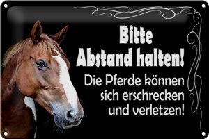 Schild Blech 30x20cm - Made in Germany - Spruch bitte Abstand halten Pferde Metall Deko Blechschild