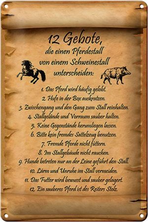 Schild Blech 20x30cm - Made in Germany - Spruch Gebote Pferdestall Schweinestall Metall Deko Blechschild