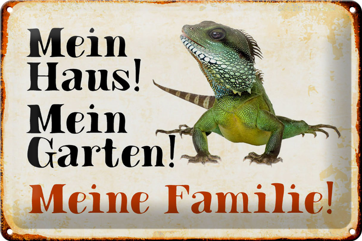 Schild Blech 30x20cm - Made in Germany - Chamäleon mein Haus Garten meine Familie