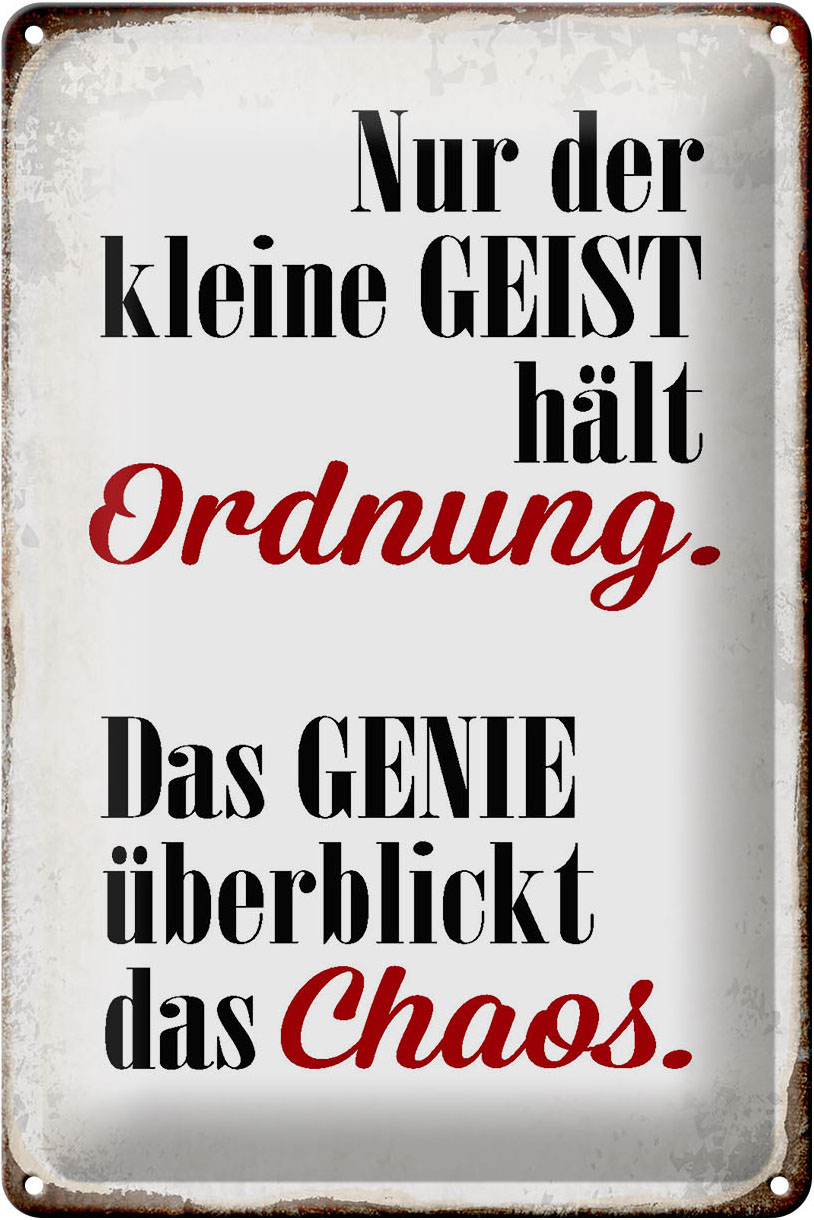 Schild Blech 20x30cm - Made in Germany - Spruch Geist hält Ordnung Genie Chaos Metall Deko Blechschild – Bild 2