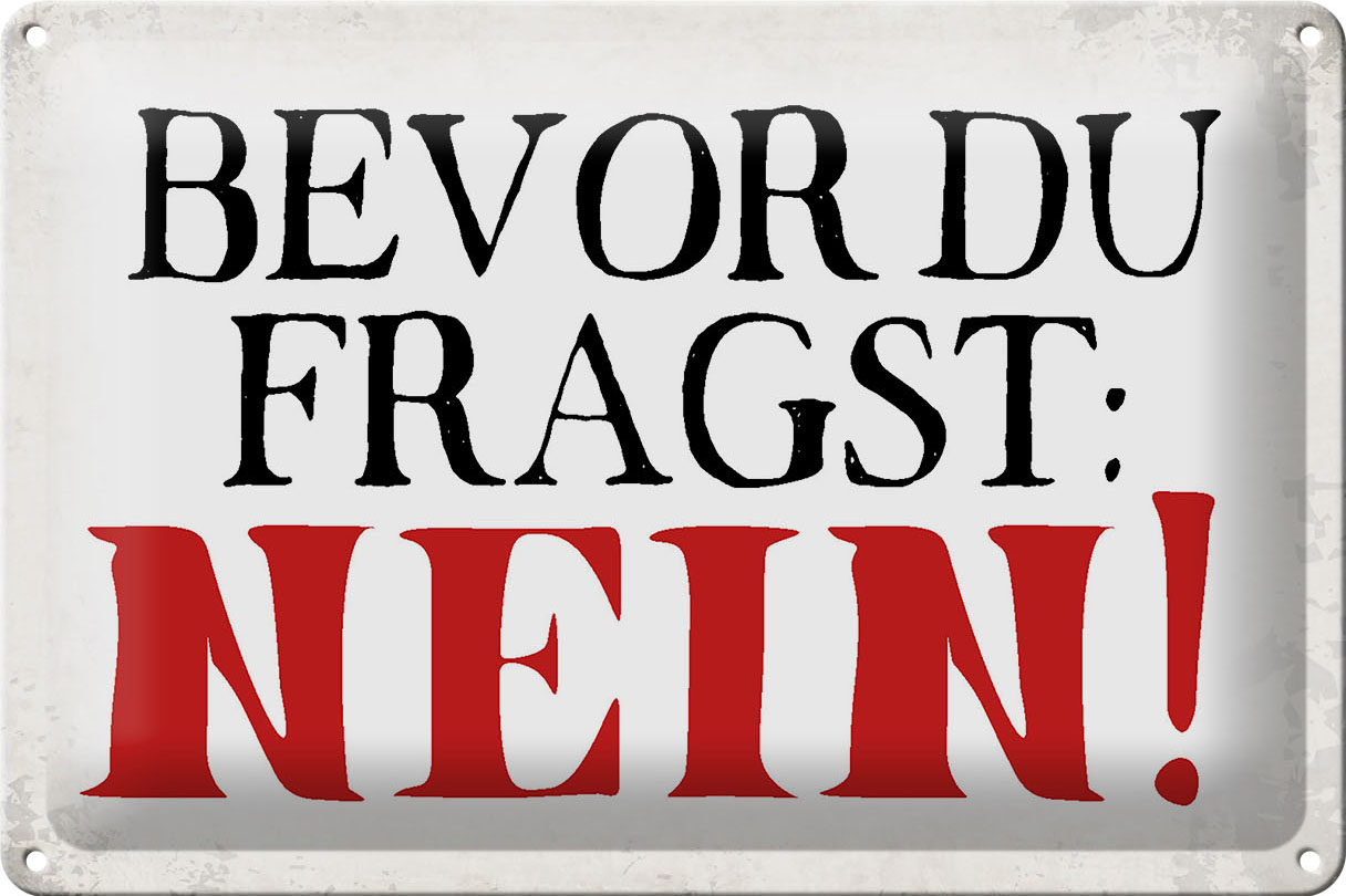 Schild Blech 30x20cm - Made in Germany - Spruch bevor du fragst Nein Metall Deko Blechschild – Bild 2