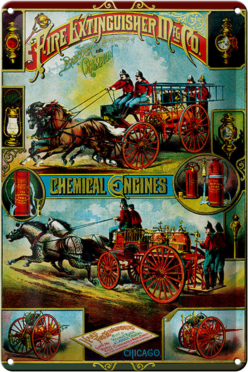 Schild Blech 20x30cm - Made in Germany - Chigaco Fire Extinguisher Chemical Metall Deko Blechschild