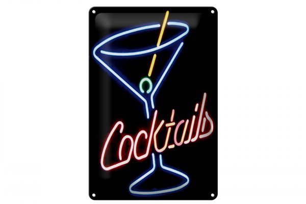 Schild Blech 20x30cm - Made in Germany - Cocktails Neon Strohhalm Metall Deko Blechschild