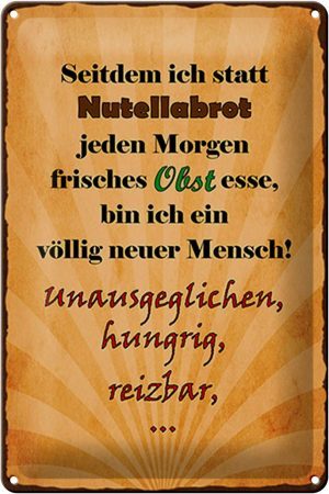 Schild Blech 20x30cm - Made in Germany - Spruch statt Nutellabrot frisches Obst Metall Deko Blechschild