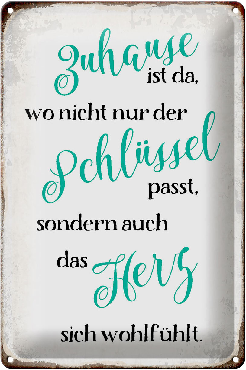 Schild Blech 20x30cm - Made in Germany - Spruch Zuhause wo Herz sich wohlfühlt Metall Deko Blechschild