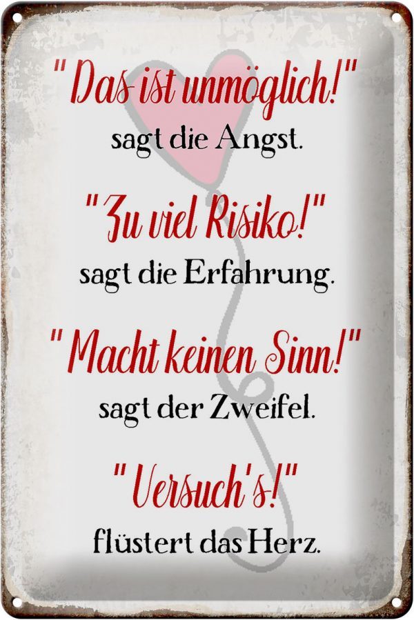 Schild Blech 20x30cm - Made in Germany - Spruch Angst Erfahrung Zweifel Herz Metall Deko Blechschild