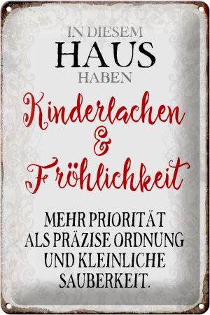 Schild Blech 20x30cm - Made in Germany - Spruch in diesem Haus Kinderlachen Metall Deko Blechschild