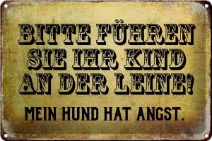 Schild Blech 30x20cm - Made in Germany - Spruch bitte führen Sie Kind an der Leine Metall Deko Blechschild