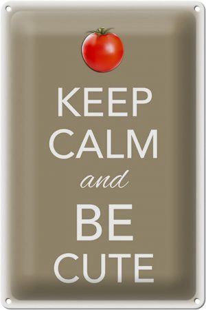 Schild Blech 20x30cm - Made in Germany - Spruch Keep Calm and be cute Tomate Metall Deko Blechschild