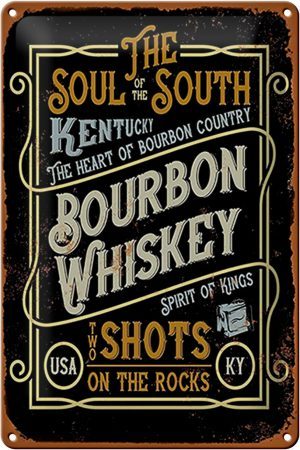 Schild Blech 20x30cm - Made in Germany - Spruch Bourbon Whiskey shots on rocks Metall Deko Blechschild