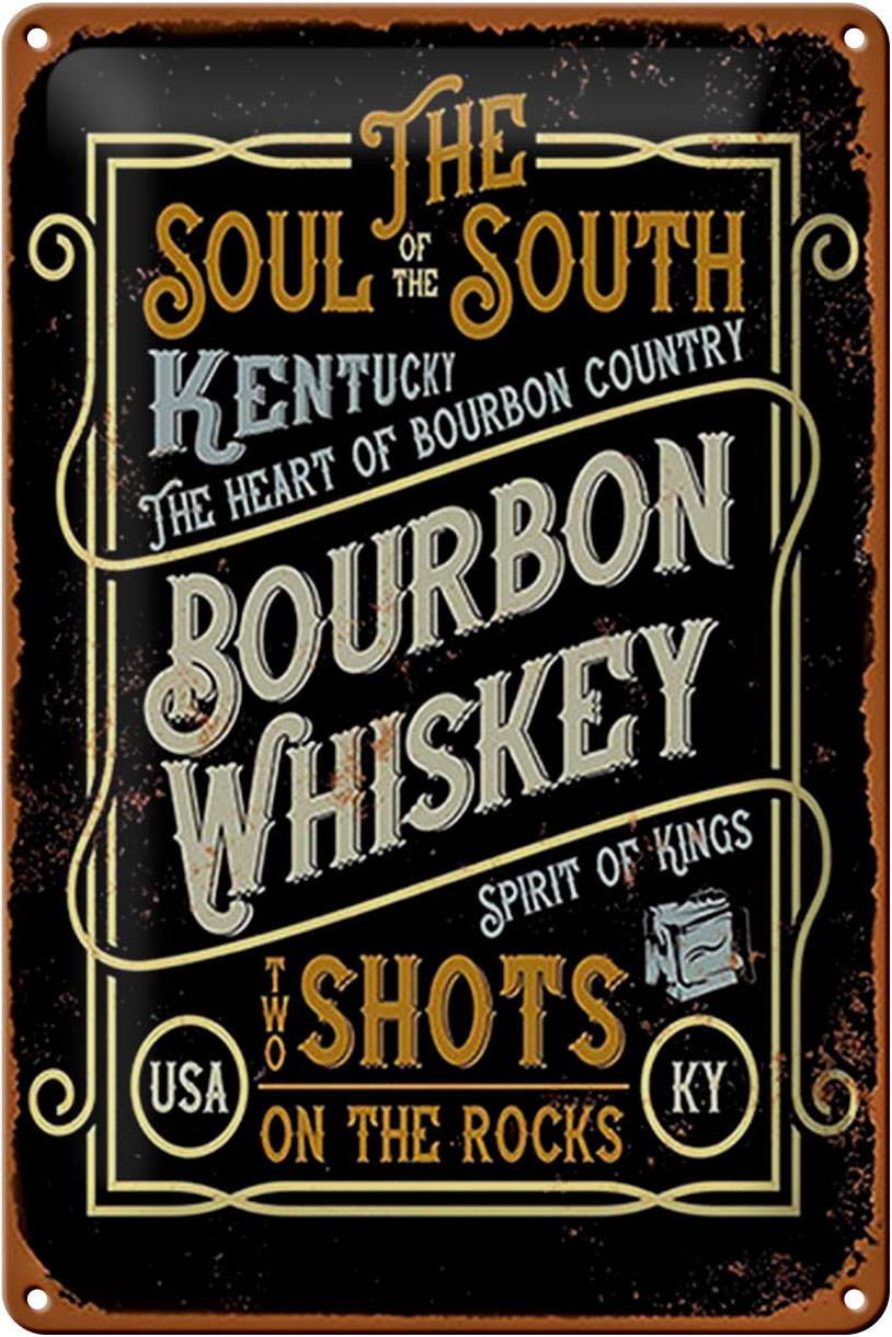 Schild Blech 20x30cm - Made in Germany - Spruch Bourbon Whiskey shots on rocks Metall Deko Blechschild
