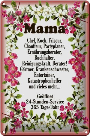 Schild Blech 20x30cm - Made in Germany - Spruch Mama Chef Koch Friseur Blumen Metall Deko Blechschild