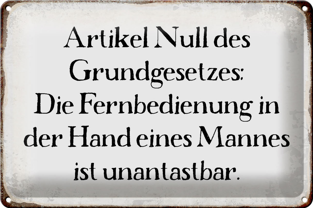 Schild Blech 30x20cm - Made in Germany - Spruch Fernbedienung in der Hand Mannes Metall Deko Blechschild – Bild 2