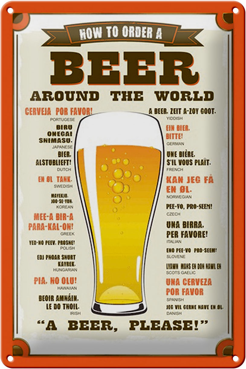 Schild Blech 20x30cm - Made in Germany - Bier Beer around the world beer please Metall Deko Blechschild