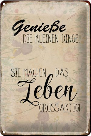 Schild Blech 20x30cm - Made in Germany - Spruch genieße kleine Dinge Leben Metall Deko Blechschild