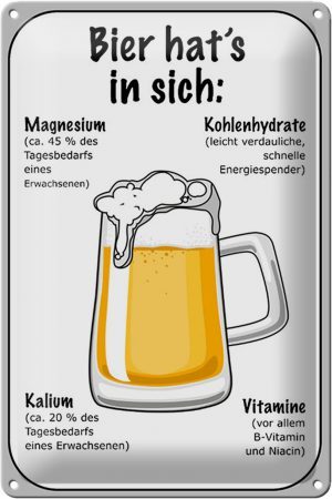 Schild Blech 20x30cm - Made in Germany - Spruch Bier Magnesium Kalium Vitamine Metall Deko Blechschild