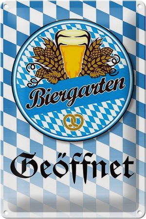 Schild Blech 20x30cm - Made in Germany - Spruch Biergarten Bier Brezel Bayern Metall Deko Blechschild