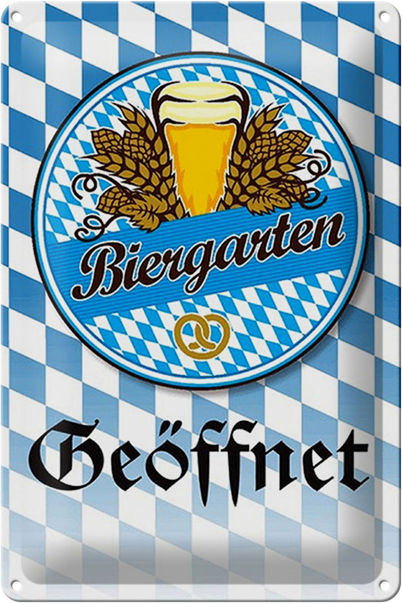 Schild Blech 20x30cm - Made in Germany - Spruch Biergarten Bier Brezel Bayern Metall Deko Blechschild