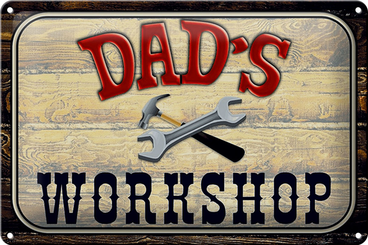 Schild Blech 30x20cm - Made in Germany - Spruch Dads Workshop Werkzeug Metall Deko Blechschild
