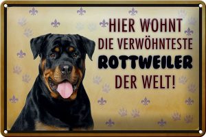 Schild Blech 30x20cm - Made in Germany - Spruch Hund hier wohnt die Rottweiler Metall Deko Blechschild