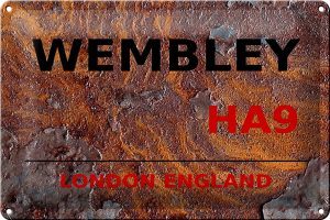 Schild Blech 30x20cm - Made in Germany - London England Wembley HA9 rust Metall Deko Blechschild