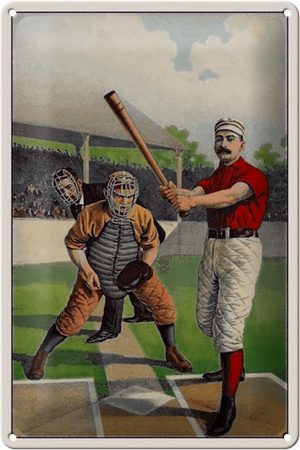 Schild Blech 20x30cm - Made in Germany - Retro Baseball USA Schlagmann Metall Deko Blechschild
