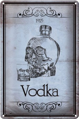 Schild Blech 20x30cm - Made in Germany - 1925 Vodka Totenkopf Metall Deko Blechschild
