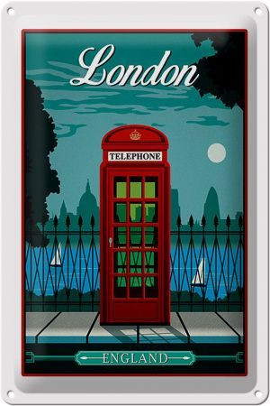 Schild Blech 20x30cm - Made in Germany - London red Telephone England Telefon Metall Deko Blechschild